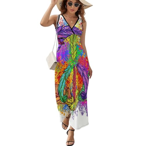 Robe maxi col V décontracté en tissu léger | Robe longue d'été de plage fluide