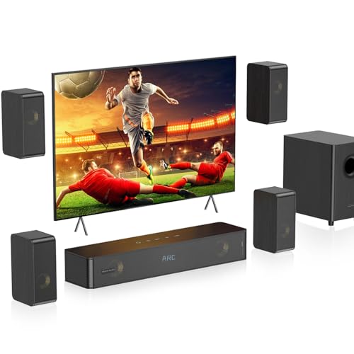 Wooden Soundbar for TV with Clear Dialogue 5.1 Surround Sound System w/5.25 Subwoofer & Deep Bass Compact Home Theater Sound Bar for Football & Movie Nights Easy Setup with ARC/OPT/BT/AUX 2026