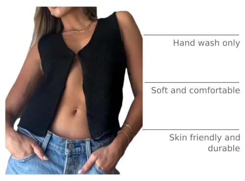 Image of Womens Vintage Knittd Tank Y2k Vest Crop Top Sleeveless V-Neck Open Front Button Crochet Knit Vests Versatile Tops