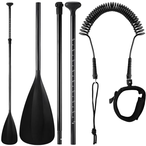 WinnerWhy 2 Pcs Paddle Board Paddle with Surfboard Leash 3 Pieces SUP Paddle Aluminum Alloy Floating Paddle Adjustable Stand Up Paddle Paddleboard Leash for Surfing Standup Paddle Boarding