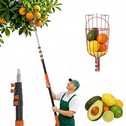 AgiiMan 28 Reach Fruit Picker with Telescopic Extension Pole 5 to 20 FT Fruit Picker Pole Lightweight and Sturdy Aluminum Telescopic Pole Easy to Assemble Fruit Picking Basket
