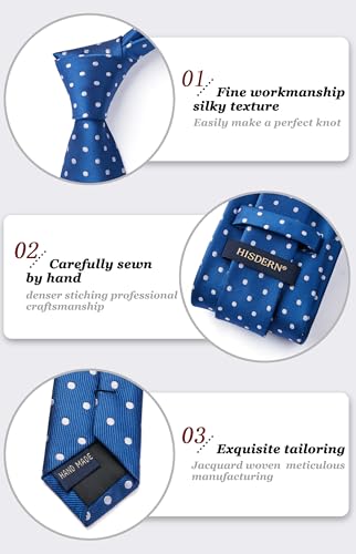 Image of HISDERN Polka Dot Ties for Men Classic Silk Ties and Pocket Square Formal Business Necktie Handkerchief Wedding Party