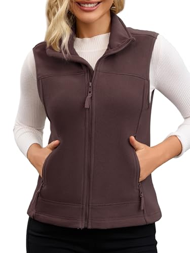 Women's Full-Zip Soft Polar Fleece Vest with Side Pockets for Spring and Fall