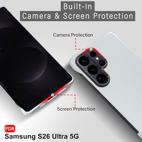 Image of TheGiftKart Hybrid Ultimate Slim Back Case Cover for Samsung Galaxy S26 Ultra 5G | Lightweight Profile | Hard Back Cover Case (PC & TPU, Metal Camera Ring, Leather Texture Finish, Grey)
