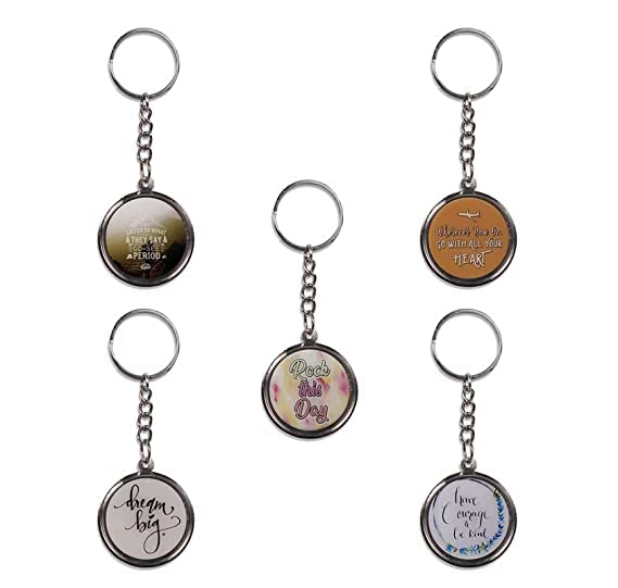 delush Design Silver Metal Keychains Keyring for Car Bike Classic office Printed quotes Key Chain Combo for Boys & Girls (Pack of 5) (Degain 6)-picture-33