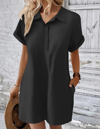 Image of Zeagoo Womens Cotton Shirt Dress Summer Casual Short Sleeve Button Down Beach Cover Up Shirts with Pockets