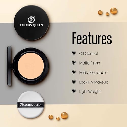 Image of Colors Queen Luminous Silk Compact Powder with Argan Oil - 10g | Oil Control, Matte Finish with Lightweight Formula | Long Lasting Compact Powder for Face Makeup (Natural Nude)