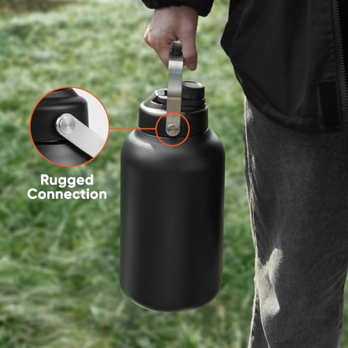 Image of One Gallon Water Bottle, 128oz Stainless Steel Insulated Water Bottle For Hot & Cold Drinks, BPA-Free, Wide Mouth, Leak-Proof Big Water Jug With Handle For Sports, Travel, Hinking & Camping, Black