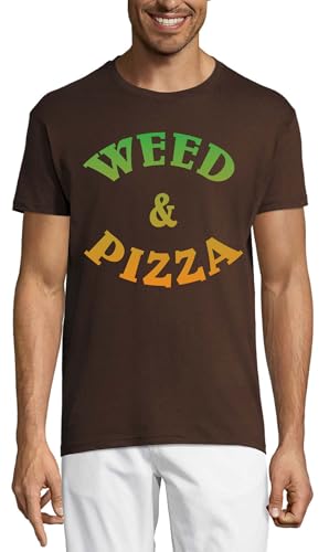 T-shirt W and Pizza Munchie marron chocolat homme col rond vêtement mode coton