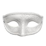 Aqearl Masquerade Mask for Women Men Shiny Venetian Halloween Masks for Party Prom Ball Costume Mask (White)