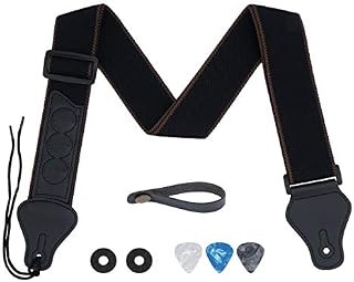 Tifanso Guitar Strap, Soft Cotton Guitar Straps With 3 Pick Holders, Strap Button