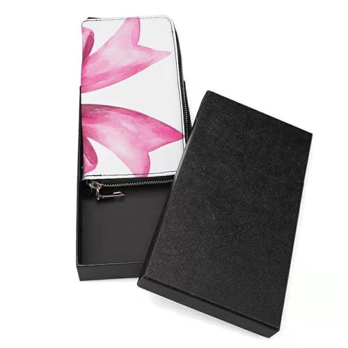 Cute Watercolor Pink Bow PU Leather Clutch Long Bifold Wallet, Coin Purse Credit Pass Case, Durable Card-Holder Money Storage for Women Men3