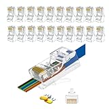 EZYUMM 20-Pack RJ45 Pass Through Connector, Cat 5 Cat 6 connectors, Gold Plated 8P8C Modular Plugs for Solid/Stranded UTP Network Cable