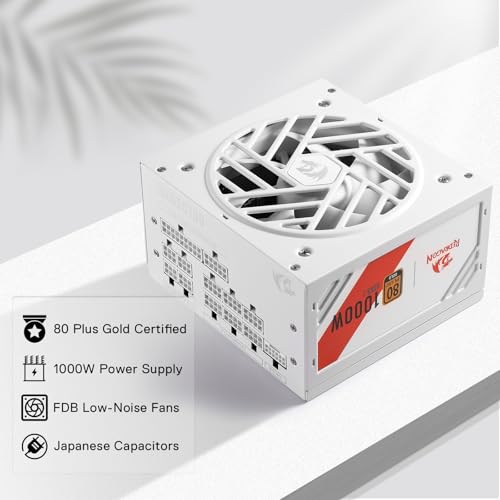 Image of Redragon RGMS-1000W PRO 80+ Gold 1000 Watt Power Supply w /Upgraded ATX 3.1 & PCIe 5.1 Fully Modular, Compact 150mm Size, Smart ECO Low Noise Fan, 100% Japanese Capacitors, Full Mod Cables