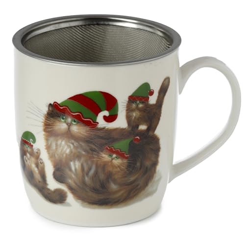Puckator Kim Haskins Christmas Elf Cats Porcelain Infuser Tea Coffee Mug Set including Lid, Funny Home Accessories - Image 3