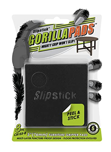 Image of Slipstick GorillaPads Non Slip Furniture Pads /Gripper Feet Floor Protectors (Set of 8) Premium 3 Inch Square Self Adhesive Rubber Stoppers for Furniture Legs, Black, CB155-8