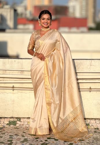 Image of SWORNOF Womens Kanjivaram Silk Saree with Zari Woven Saree With Blouse Piece