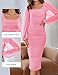 ZESICA Women's Sexy Ruched Bodycon Midi Dress Long Puff Sleeve Square Neck Backless Cocktail Party Wedding Dresses,Pink,XX-Large