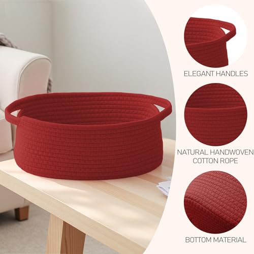Image of JMvicyroam Small Woven Basket, Empty Gift Basket, Red /2 Pack | Small Gift Basket, Cotton Rope, 12 x 8 x 22 in, Handles, Includes Ribbon and Bag, Birthday Gift Basket