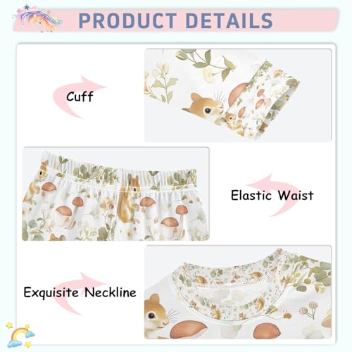 senya Lovely Squirrel Wild Flowers Pajamas Set Long Sleeve Soft Cotton Sleepwear 2 Piece4