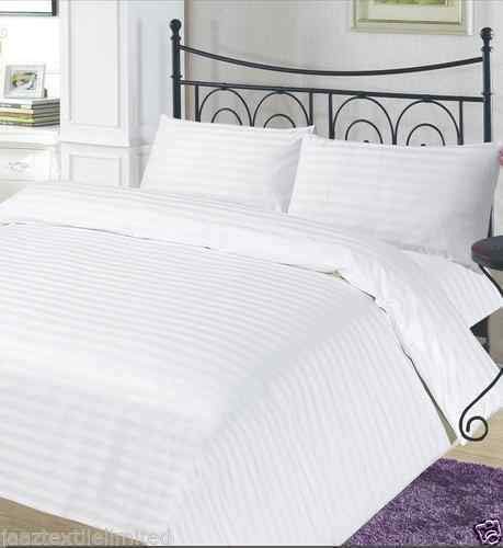 HASSTEX Hotel Style 100% Egyptian Cotton 400 TC Satin Stripe Duvet Cover Set and Pillow Pair Case White Single