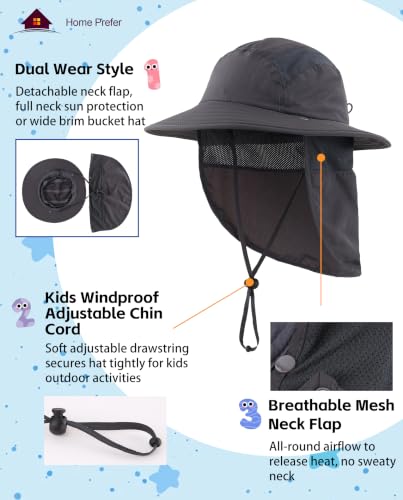 Image of Home Prefer UPF 50+ Boys Sun Hat with Neck Flap Wide Brim Summer Beach Bucket Hat for Boys Girls Toddler Kids Safari Hat