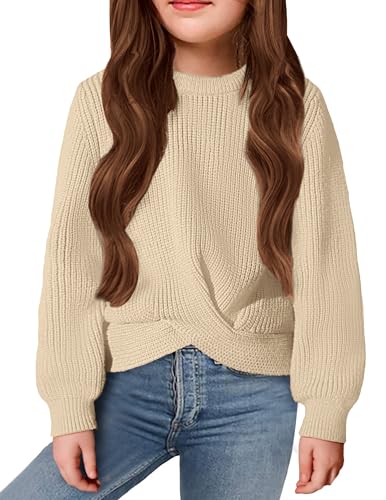 Image of Arshiner Girl's Sweaters Kids Twist Front Cute Pullover Knitted Jumper Fall Winter Clothes