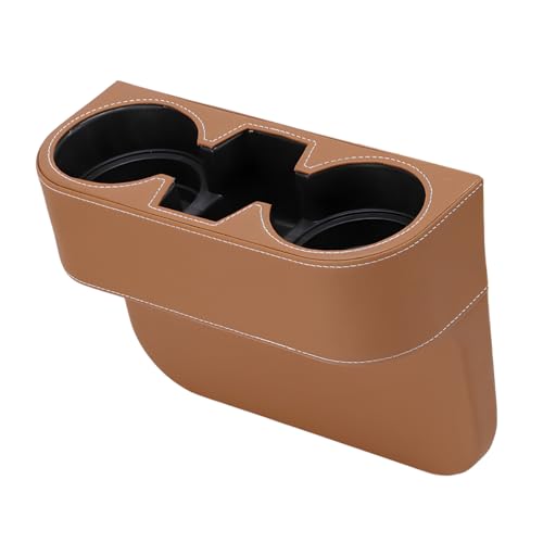 YoRise Car Cup Holder, PU Leather Automotive Cup Drink Holder, Car Seat Gap Filler Storage Box, Multifunctional Front Seat Organizer, Cell Mobile Phone Holder, Coin Bucket (Brown)