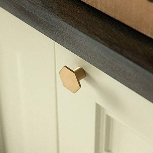 Brushed Brass Hexagon Cabinet Knobs Dresser Pulls Kitchen Furniture Handle Hardware 5Pack (5, 21x34mm)