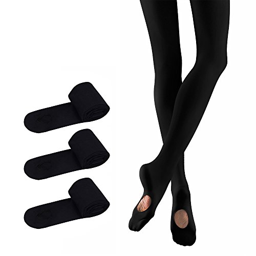 Bezioner Ballett Strumpfhose 3 Paar Cabrio Tanzstrumpfhose mit Fersenloch für Kinder Mädchen und Damen Schwarz M (125–140 cm)