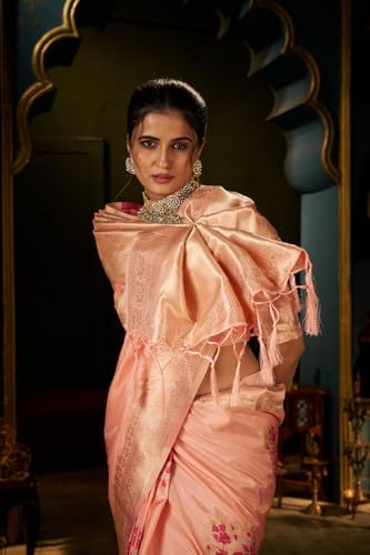 Image of SWORNOF Women's Banarasi silk Saree With Unstitched Blouse Piece