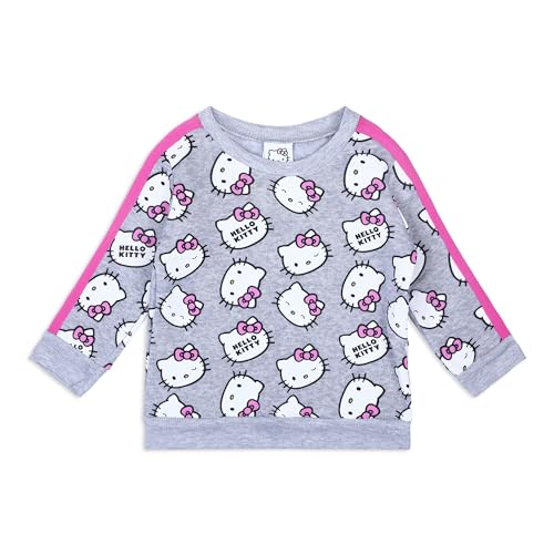 Image of Hello Kitty Sanrio Girls 2 Piece All Over Print Fleece Crewneck Sweatshirt and Pants Set for Infant, Toddler, and Big Kids