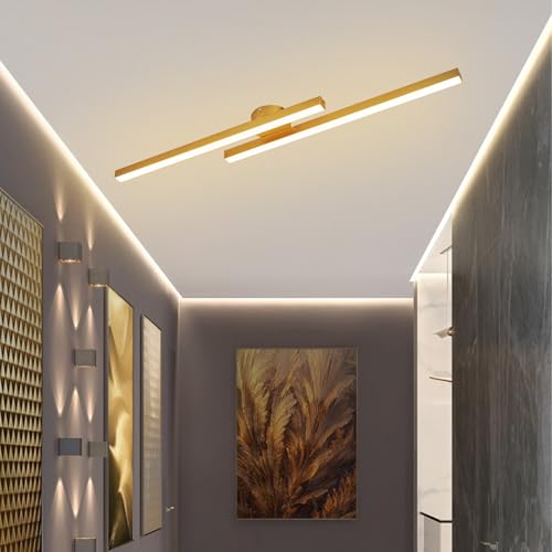 Moderna lámpara de techo lineal en aluminio y hierro con acabado decorativo oro