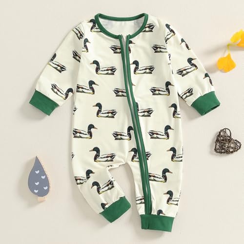 Chloefairy Duck Hunting Baby Clothes Boy Girl Mallard Duck Romper Long Sleeve Zipper Jumpsuit Infant Fall One Piece Outfit2