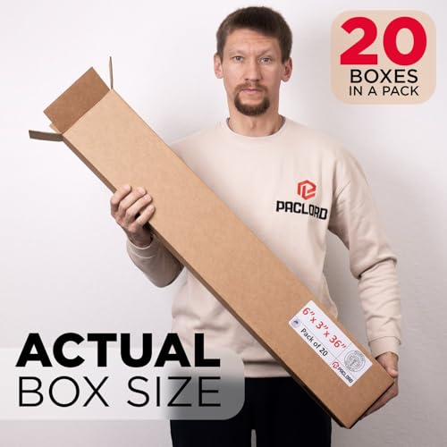 Image of Tall Cardboard Boxes 6 inchL x 3 inchW x 36 inchH (Pack of 20) - USA-Made Packing Boxes for Moving, Shipping, or Storage - USPS, UPS, FedEx Approved - Professional Packing Supplies for Moving
