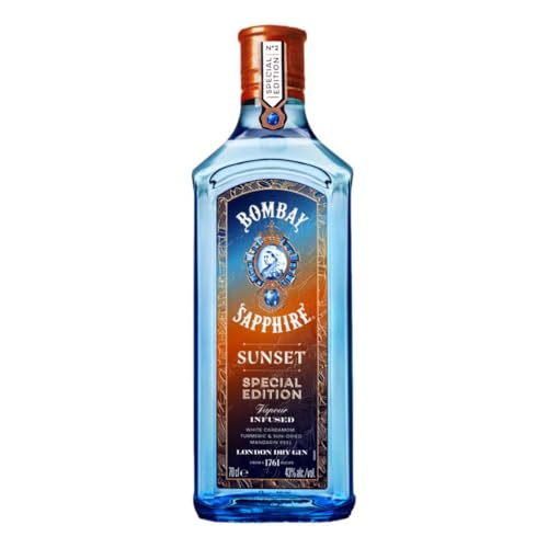 Bombay Sapphire Sunset Limited Edition Premium London Dry Gin, Ginebra infusionada al vapor con cardamomo blanco, cúrcuma y mandarinas secadas al sol, 43 % vol., 70 cl / 700 ml