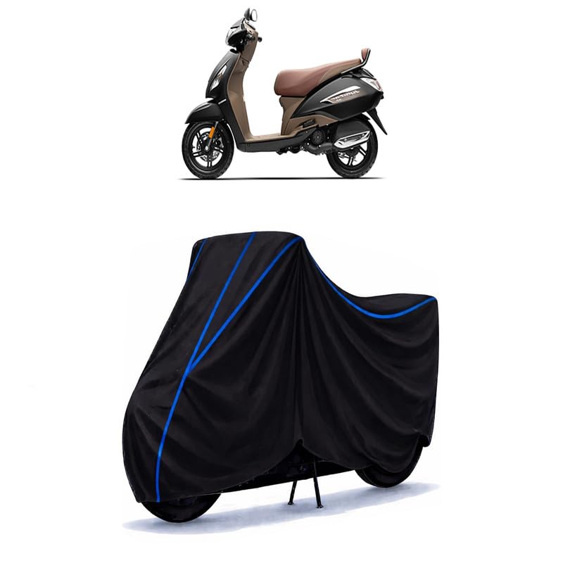 Image of Scooty Cover Water Resistant for Jupiter Grande BS6 | Universal Scooter & Bike Cover | Heavy Duty UV Dust, Rain & Scratch Protection | Elastic Fit All Weather Indoor Outdoor | Black with Blue Piping