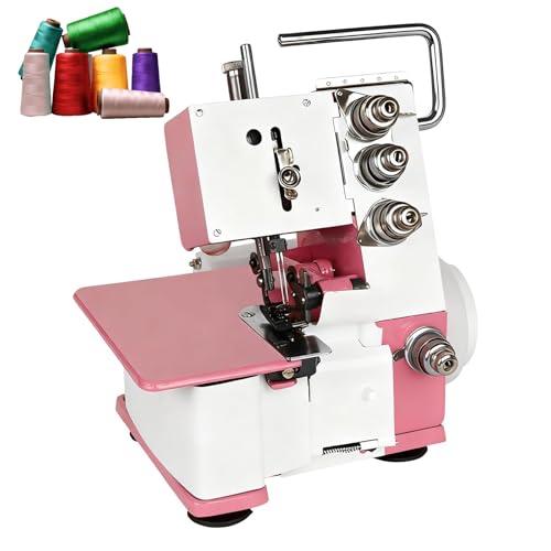 Machine à coudre surjeteuse à 4 fils rose portable avec pédale et éclairage LED