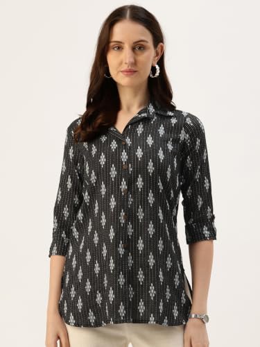 Image of feranoid Classic Collared Cotton Shirt with 3 /4 Sleeve for a Timeless Casual Look
