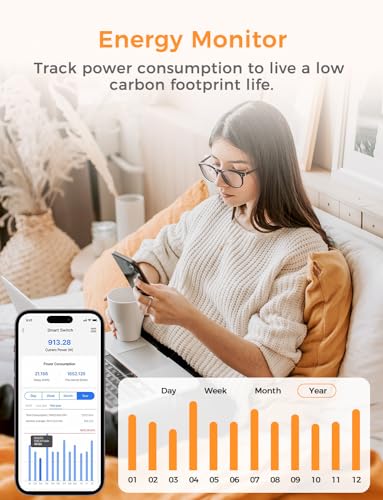 Refoss Smart Relais Schalter mit Strommessung Kompatibel mit Home Assistant Mini WLAN Smart Lichtschalter mit Leistungsmessung 1 Gang Kabelloser Schalter Kein Hub Erforderlich 2 Stück
