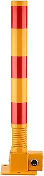 Driveway Parking Interceptor Bollard, Spring Folding Parking Post, Parking Barrier Parking Lock Heavy Metal Parking Obstacle Pile with Warning Stripes, Parking Piles
