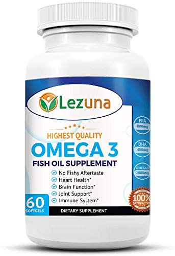 Lezuna Premium Fish Oil 2000 MG Omega 3, 800mg EPA, 400mg DHA, Burpless, 60 Softgels Lezuna Premium Fish Oil 2000 MG Omega 3, 800mg EPA, 400mg DHA, Burpless, 60 Softgels