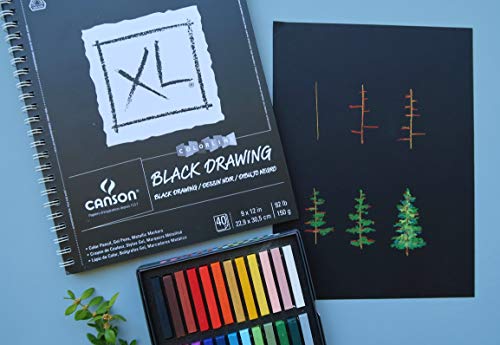 Canson Xl Series Drawing Paper, Black, Wirebound Pad, 9X12 Inches, 40 Sheets (92Lb/150G) - Artist Paper For Adults And Students - Colored Pencil, Ink, Pastel, Marker #TOP1