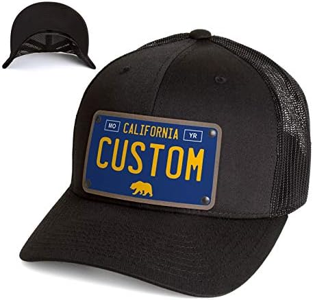Custom License Plate Snapback Trucker Hat Printed on Leather Patch.