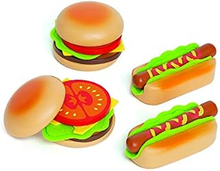 Hape Hamburger and Hot Dogs Wooden Play Kitchen Food Set with Accessories