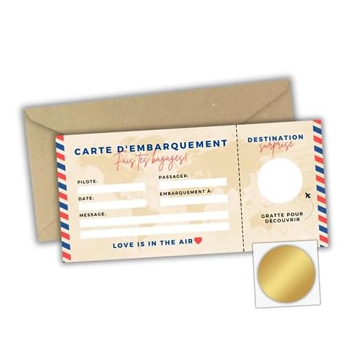 Carte d’Embarquement Voyage Surprise à Gratter | Boarding Pass Personnalisable | Annonce Originale à Offrir en Cadeau | Pour des Vacances Surprises en Amoureux, en Famille où entre Amis (1 carte)