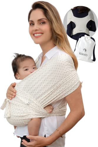 Image of Konny Original Baby Carrier SoftBreeze Luxury Carrier Wrap, Easy to Wear Baby Wrap Carrier, Perfect Essentials Cloths for Newborn Babies up to 44 lbs, (Wine Dot, S)