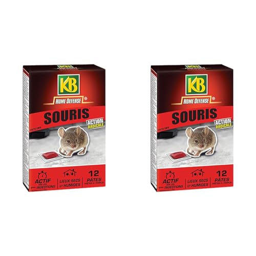 KB HOME DEFENSE SOURIPAT - Pâtes Anti-Souris 120 g - Action radicale - Actif dès la 1ère ingestion - Spécial lieux secs et humides - 12 sachets de 10g - prêts à l'emploi- jusqu'à 4 stations d'appâtage
