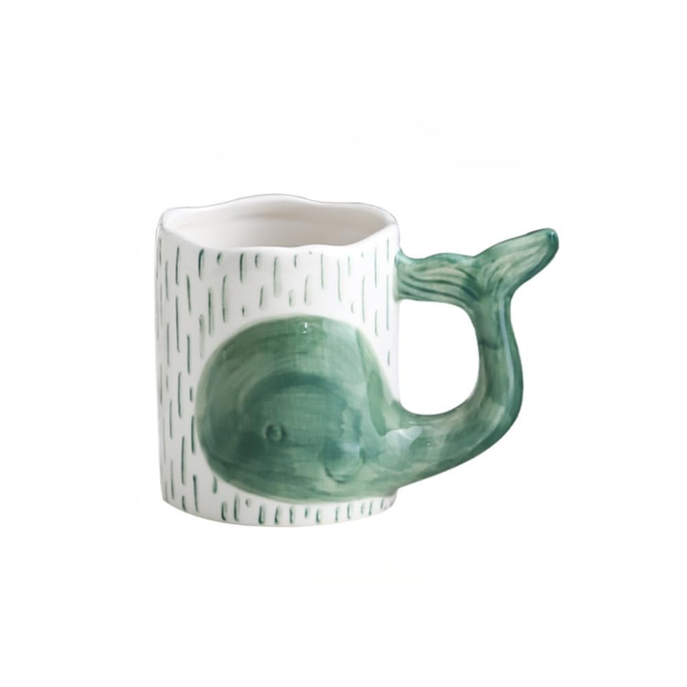 Keramiktasse mit niedlichem Walmotiv, handbemalt, Unterglasur, für Paare, personalisierbar, für Frühstück, Haferflocken, Milch, Wasserbecher