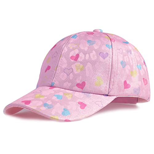 Mini Angel Girls Baseball Cap Kids Adjustable Ponytail Hat Glitter Heart Shiny Messy Bun Cap, Pink Heart #TOP6